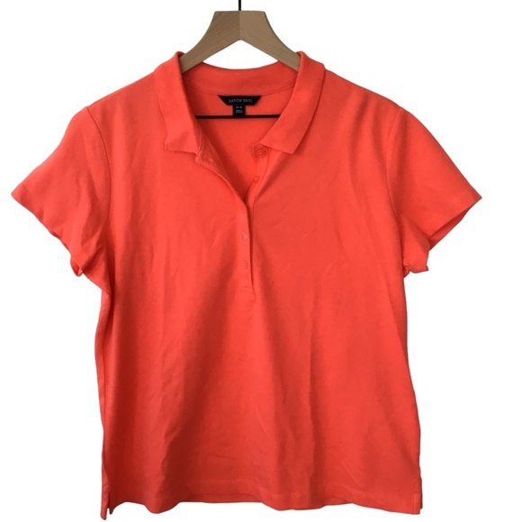 EUC Lands' End Short Sleeve Polo Shirt Orange Casual Stretch Cotton Petite - Picture 6 of 6